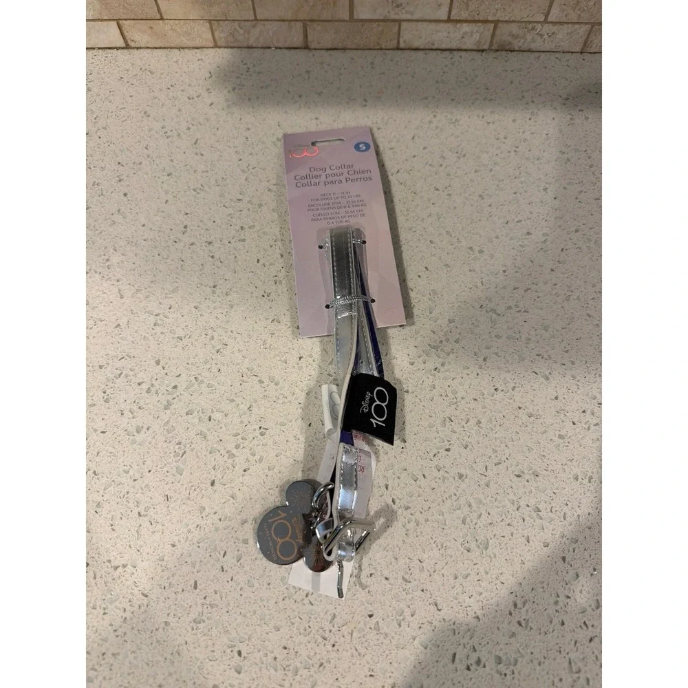 Disney100 Dog Collar Small 11-14 Up To 20 Lbs Silver Reflective Disney Pet NEW